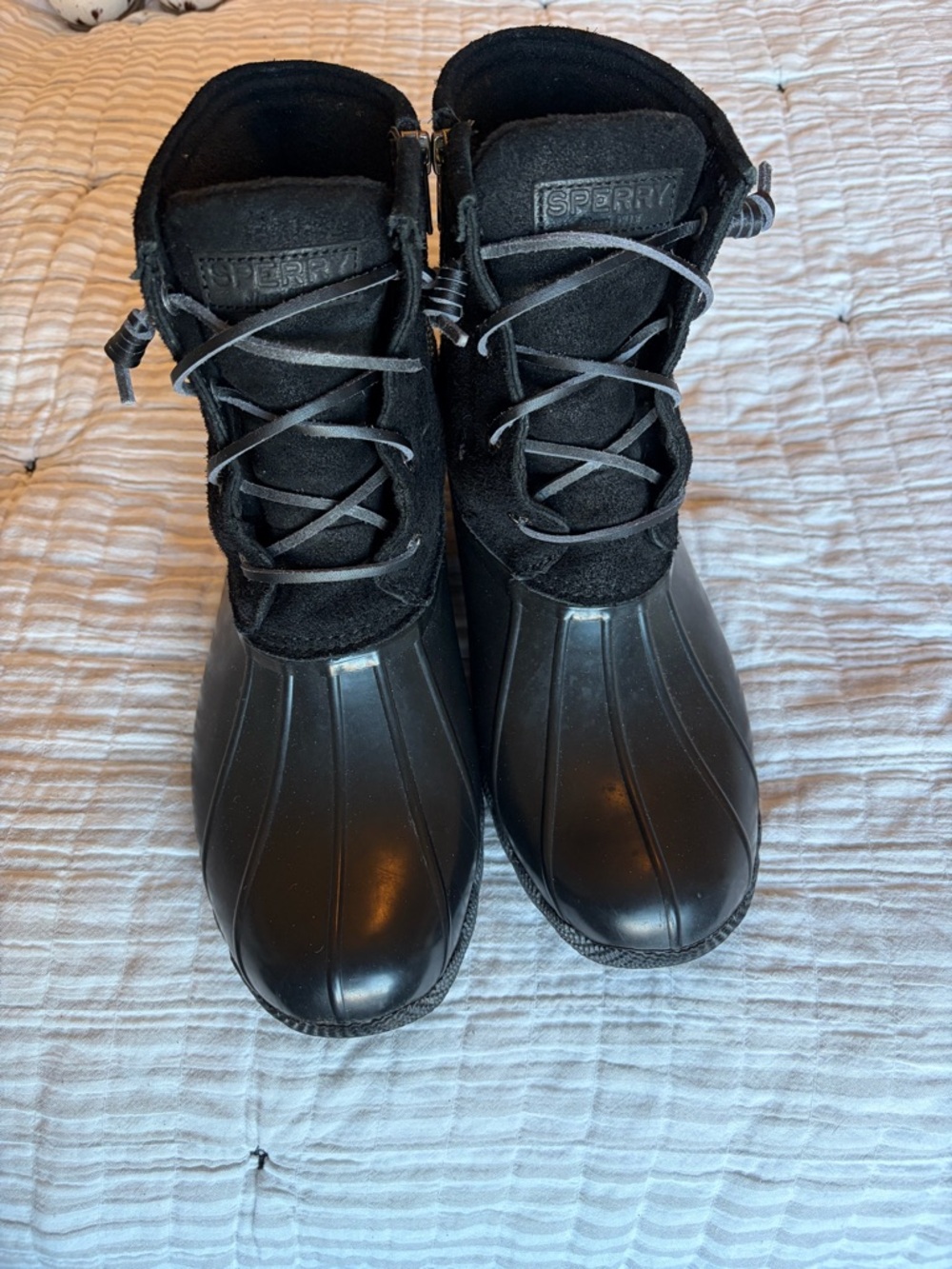 Sperry Black Waterproof Suede-Top Duck Boots